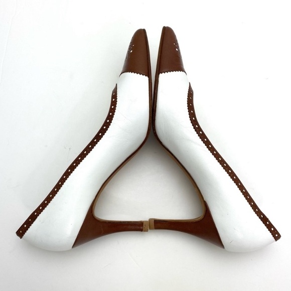 BALLY Diandra Cap toe Leather Pumps in White with Brown - Picture 7 of 9